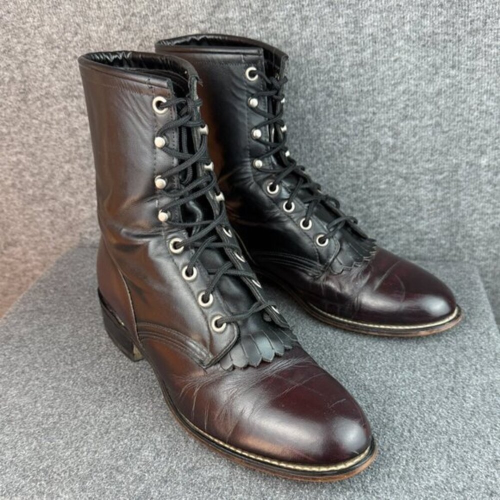 Vintage Laredo Made in USA Black and Cherry Red Kiltie Lace-Up Boots Size 10M